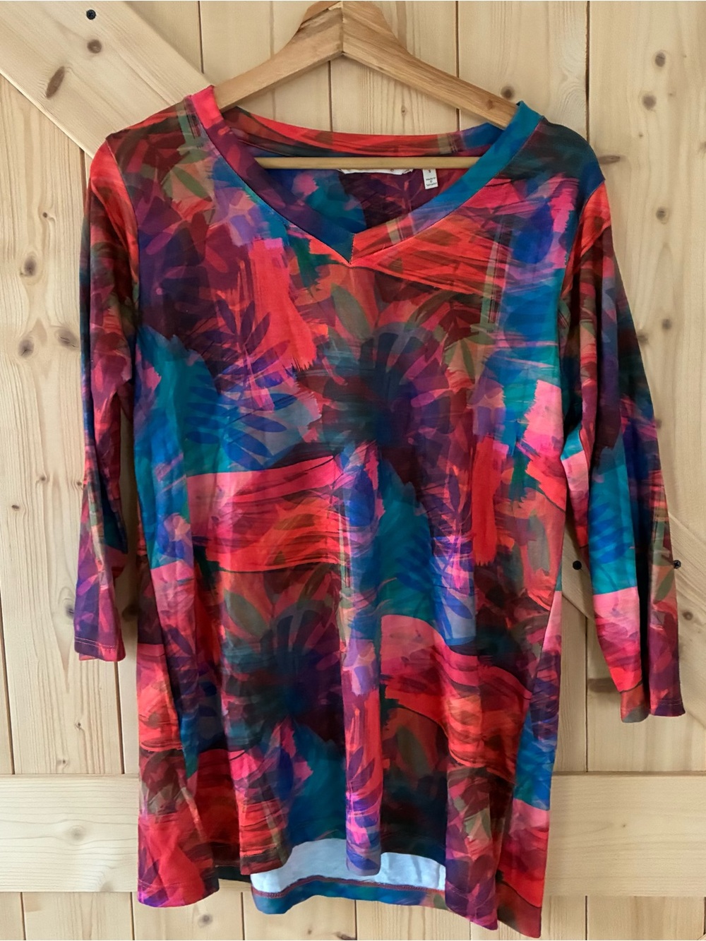 Soft Surroundings Multicolor V-Neck Floral-Abstract Tunic
